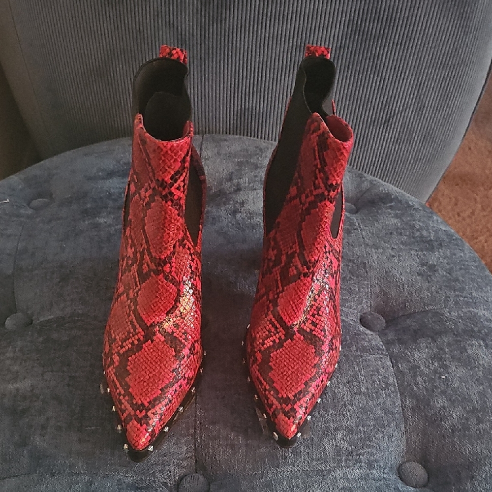 Red Snake Print Ankle Boots